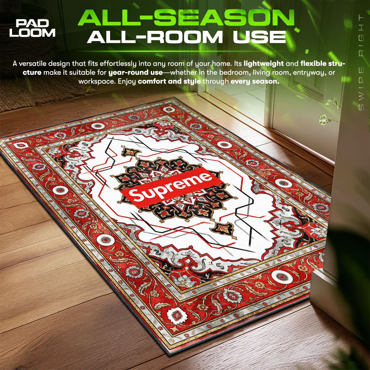 Supreme Box Logo Persian Streetwear Floor fan rug — premium quality print