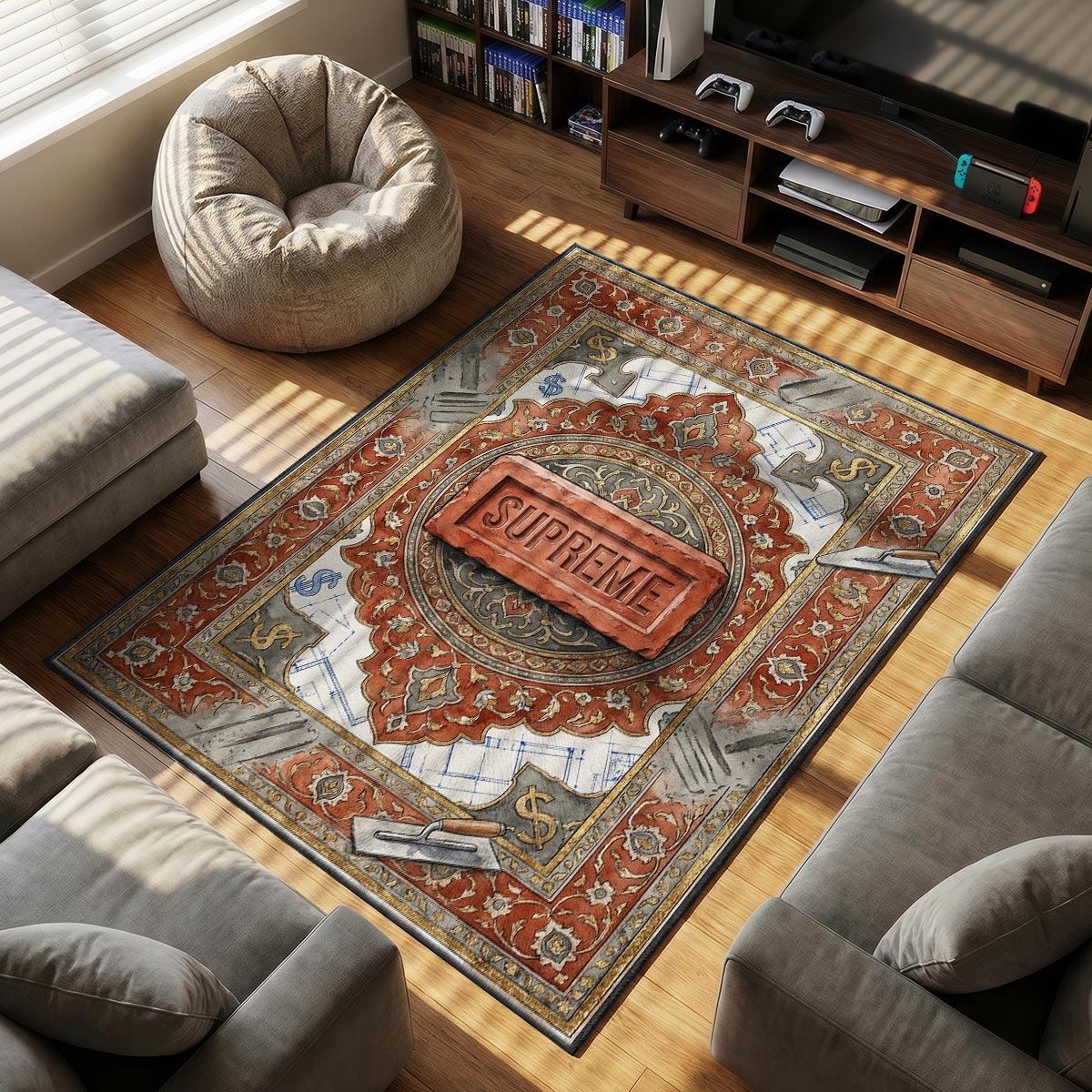 Supreme Brick Blueprint Rug - Streetwear Floor Mat