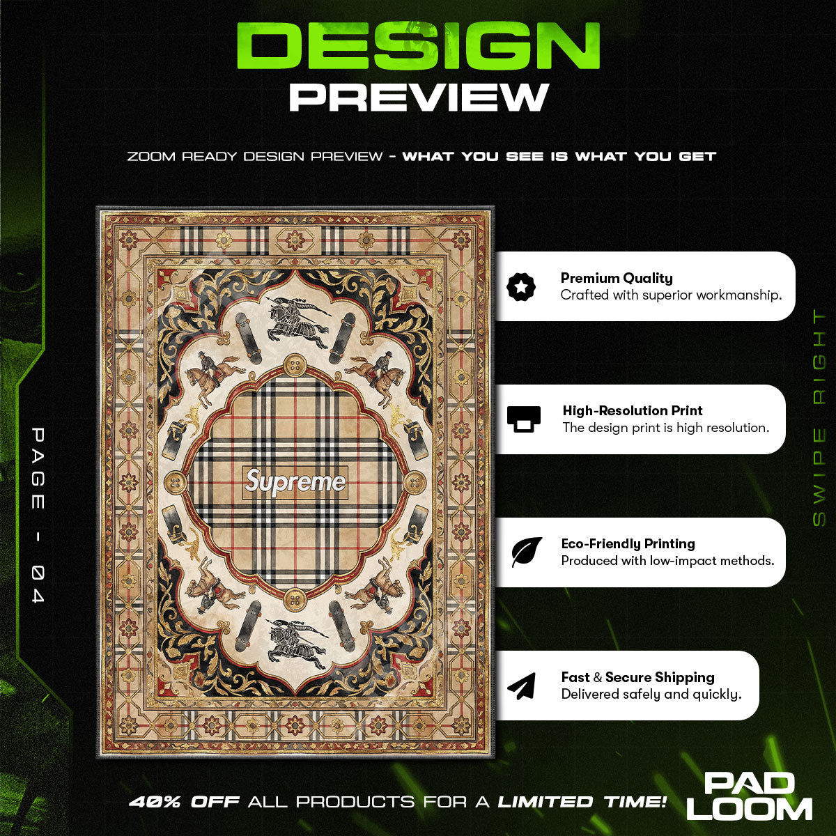 Floor character design printed on rug