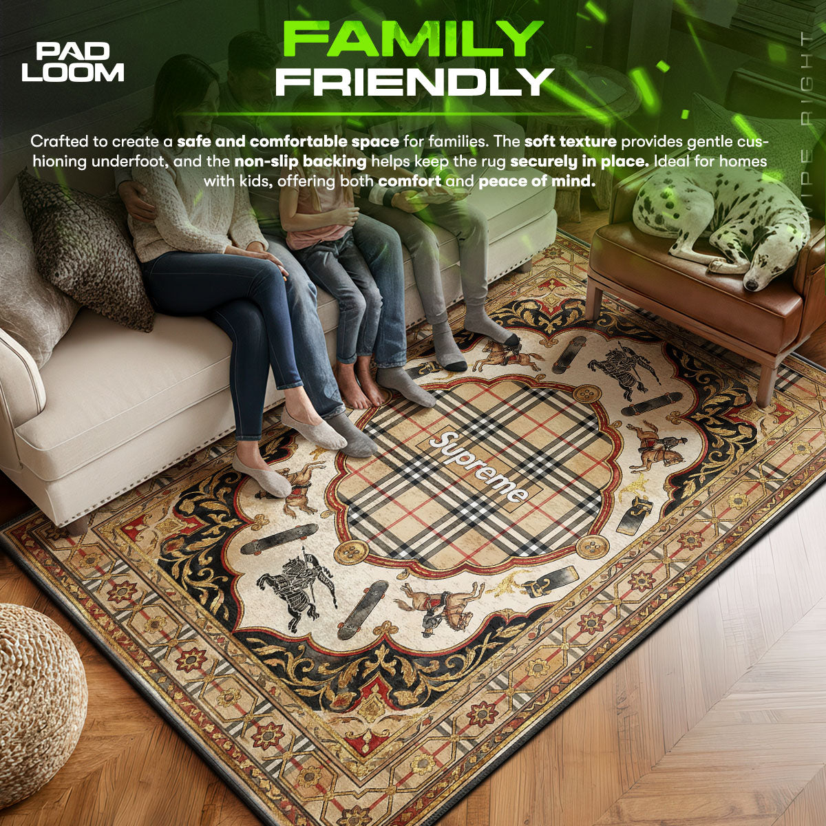 Supreme area rug showing full home decor artwork