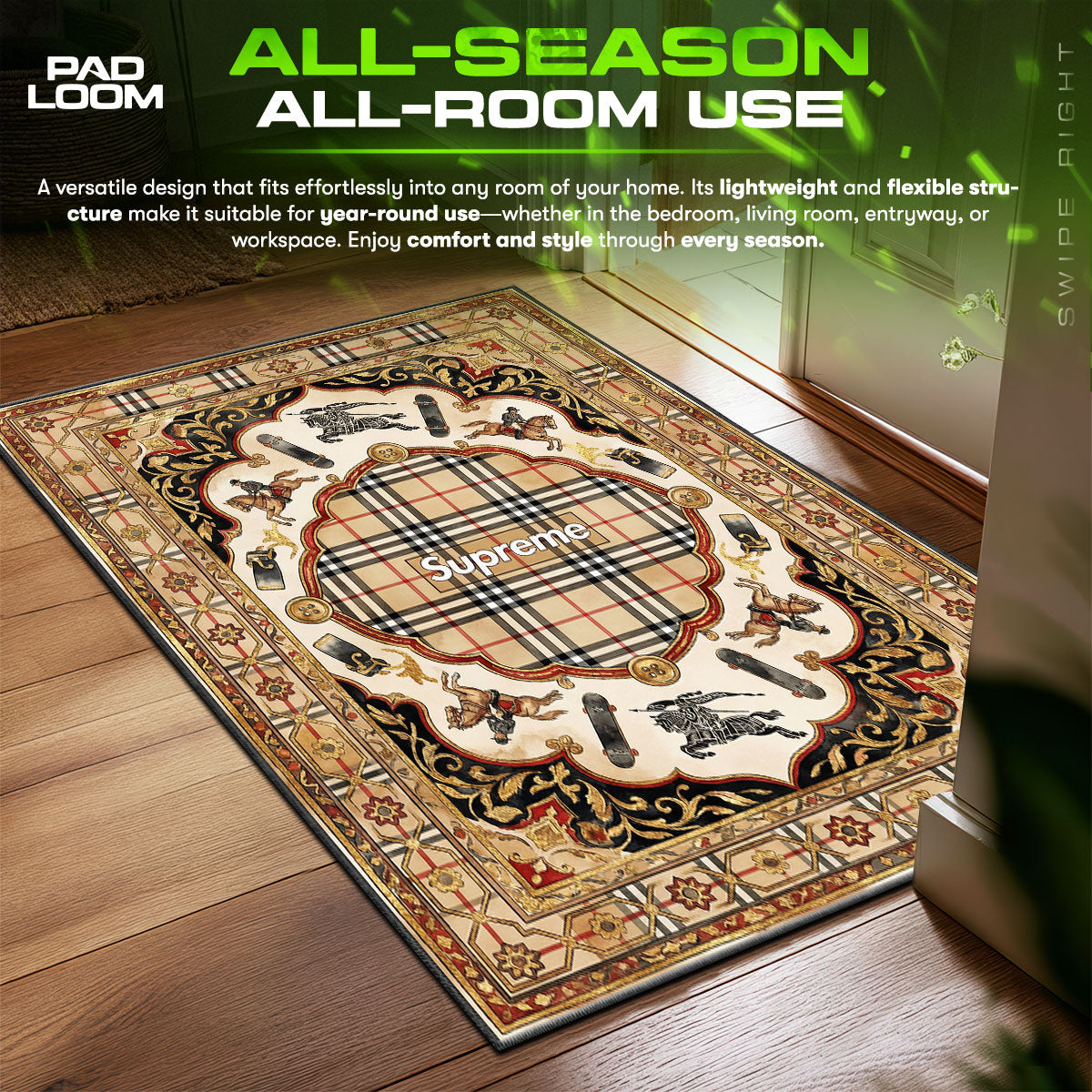 Supreme Burberry Check Streetwear Floor fan rug — premium quality print