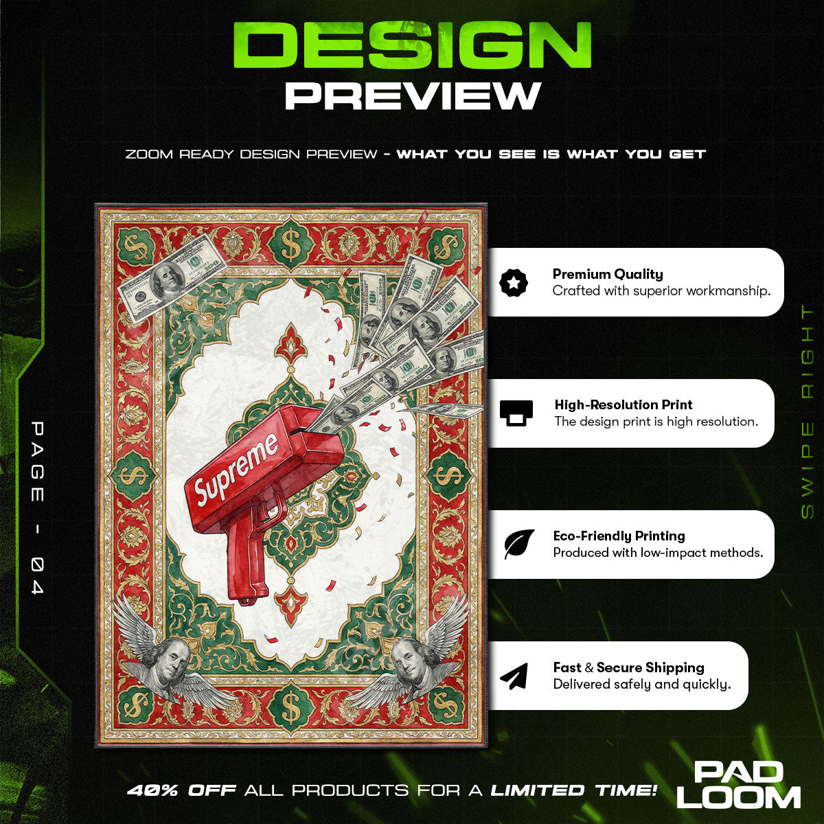 Supreme Cash Cannon Angel Rug - Sneakerhead Floor Mat