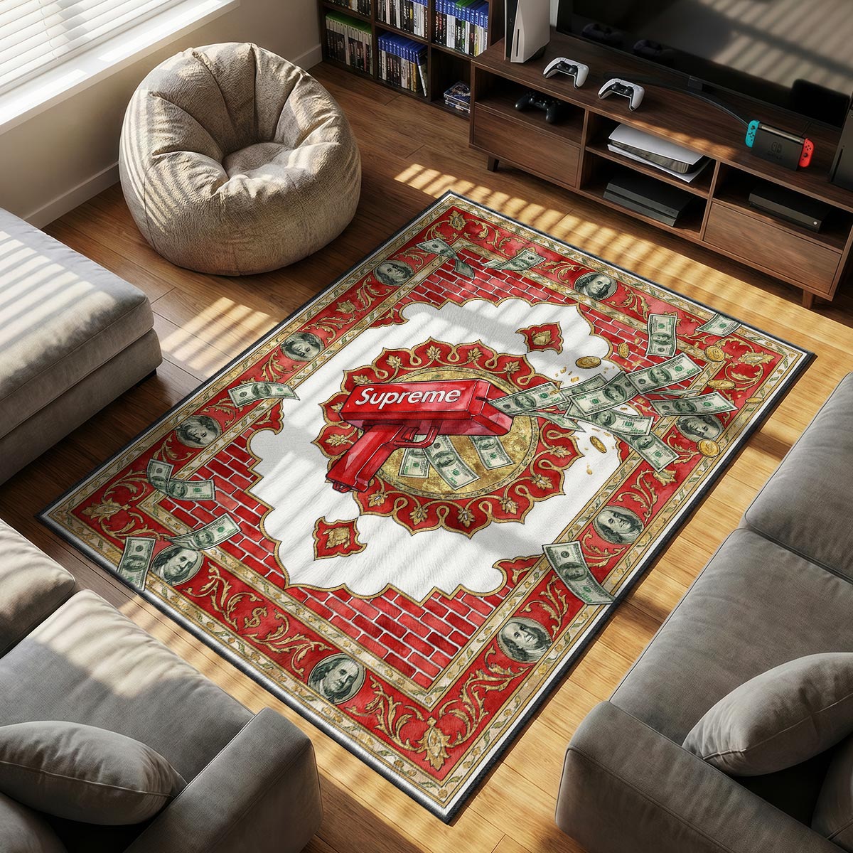Supreme Money Gun Cash Cannon Rug - Hypebeast Floor Mat