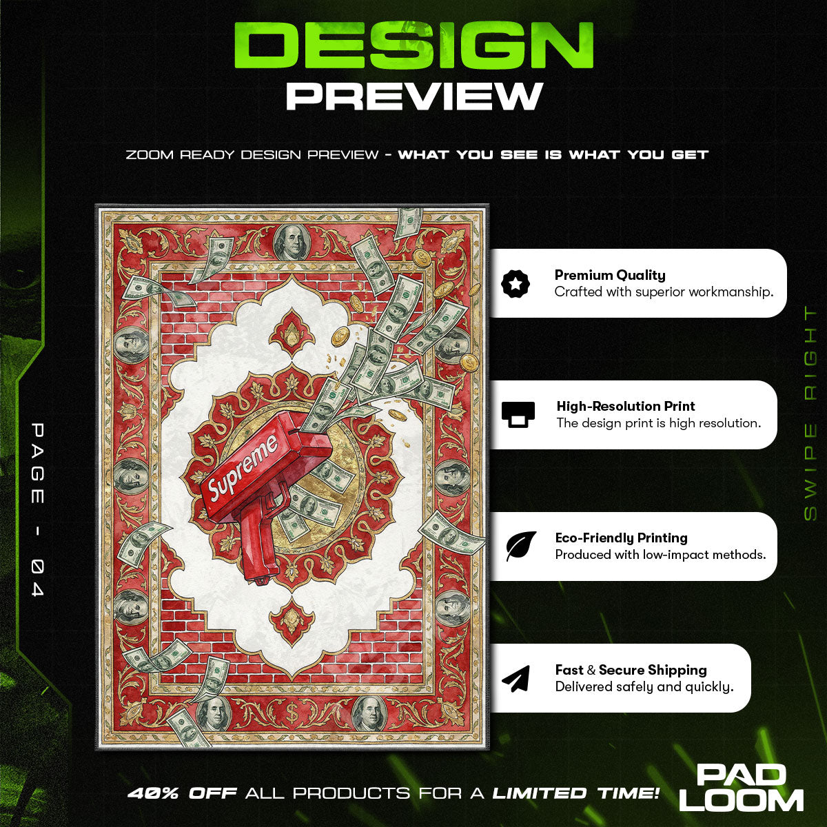 Supreme Money Gun Cash Cannon Rug - Hypebeast Floor Mat