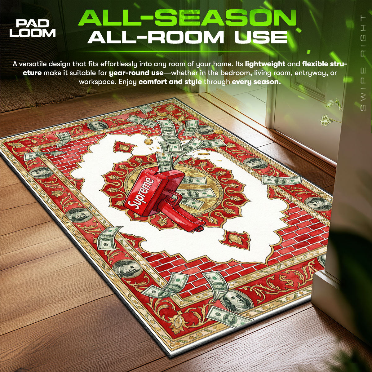 Supreme Money Gun Cash Cannon Rug - Hypebeast Floor Mat