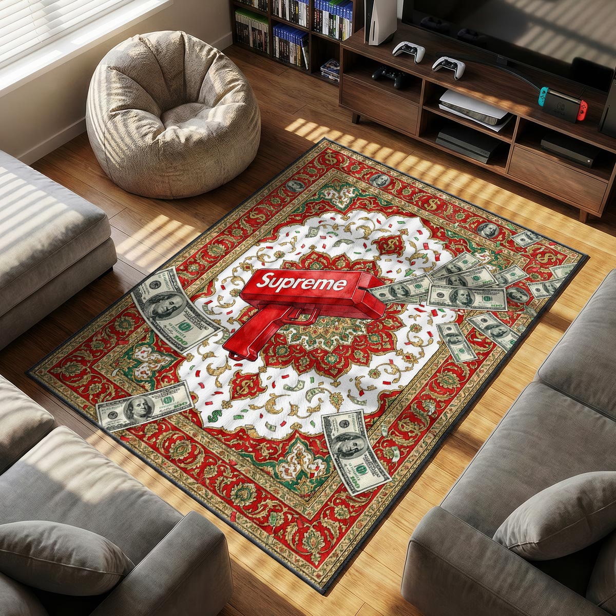 Supreme Cash Cannon Persian Rug - Hype Floor Mat