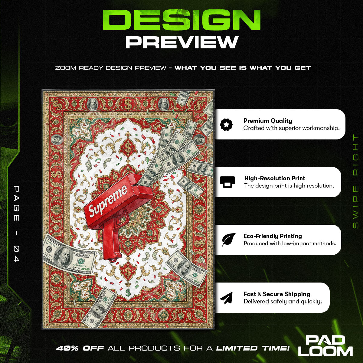 Supreme Cash Cannon Persian Rug - Hype Floor Mat