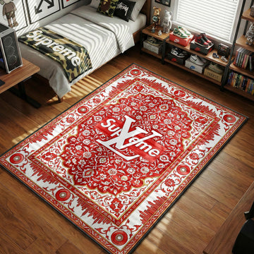 Supreme LV Persian floral red and white hypebeast area rug
