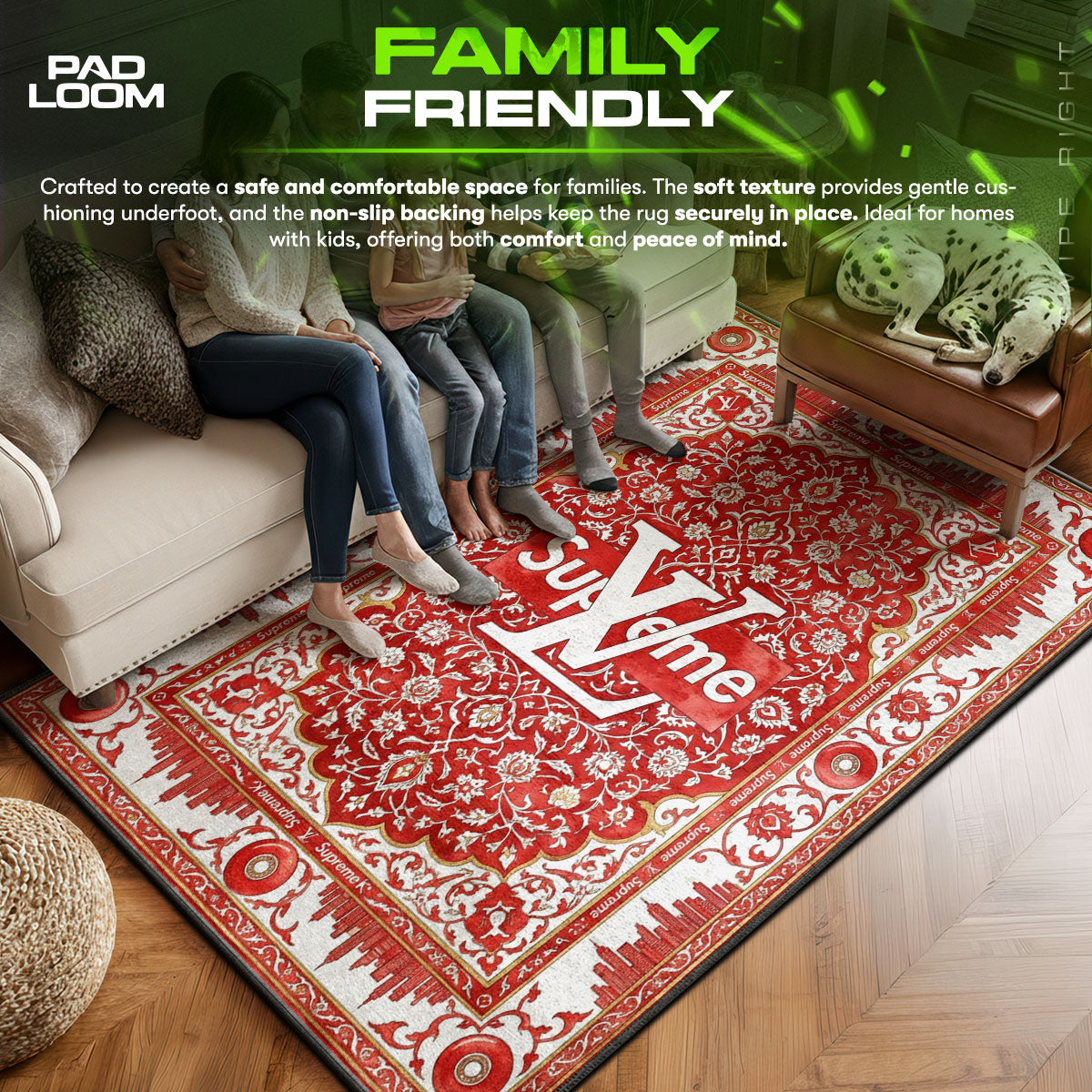 Supreme area rug showing full home decor artwork