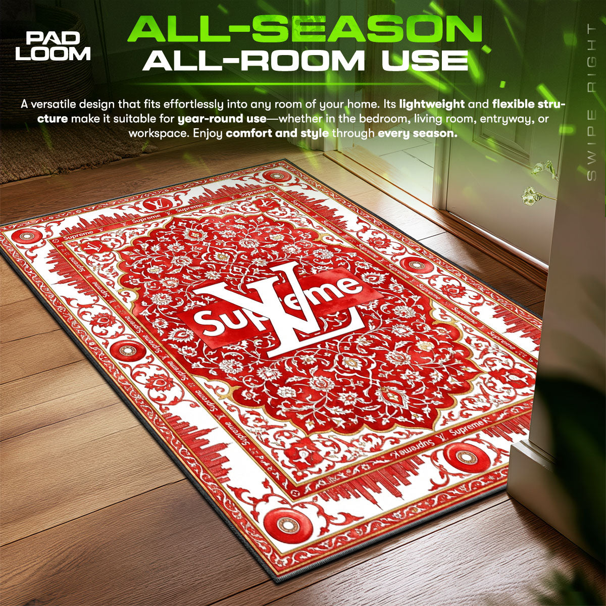 Supreme LV Persian Hypebeast Floor fan rug — premium quality print
