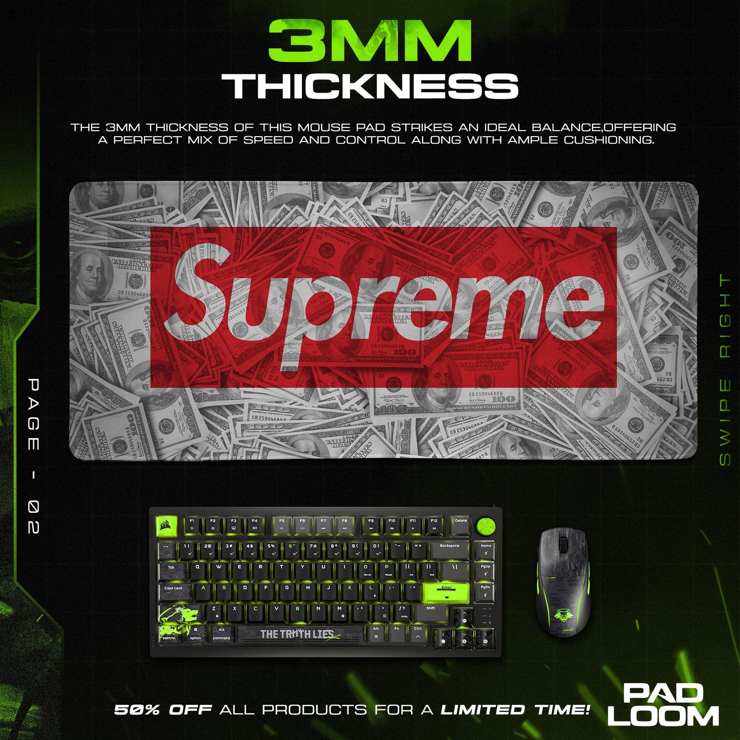 Supreme Mouse Pad, Money Stack Hypebeast Desk Mat Padloom