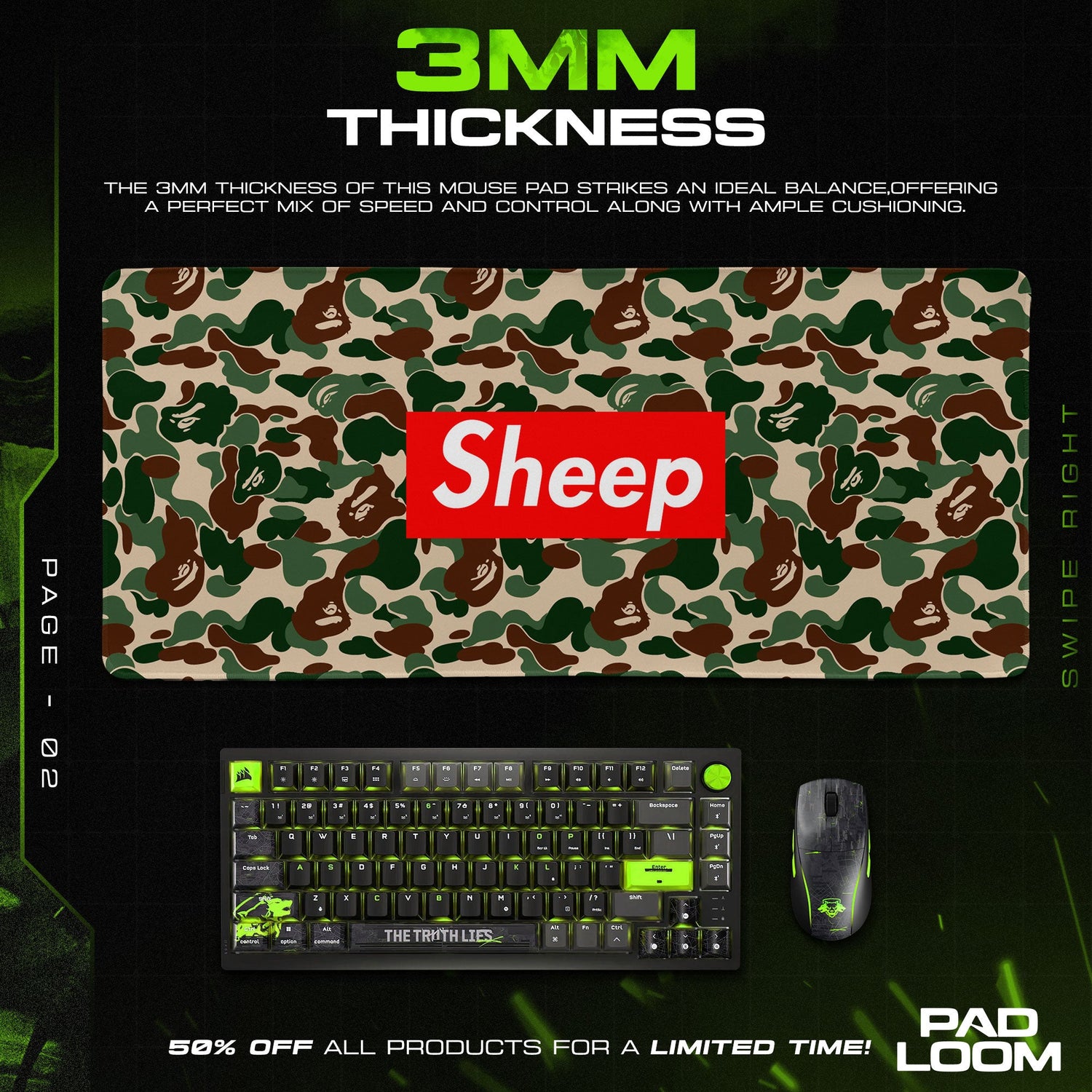Supreme Mouse Pad, Sheep Parody Camo Anime Desk Mat Padloom