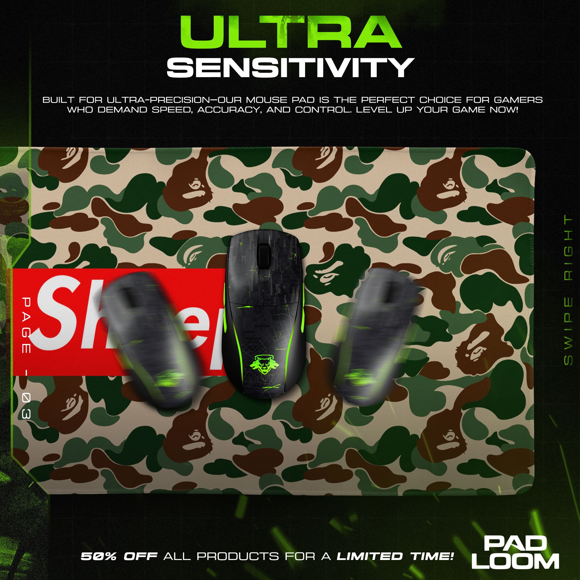 Supreme Mouse Pad, Sheep Parody Camo Anime Desk Mat