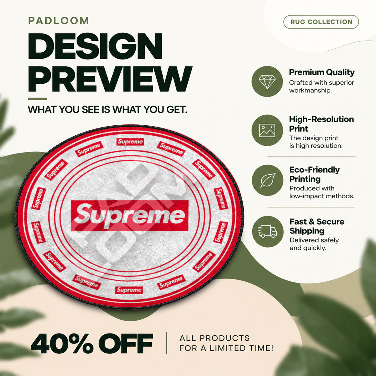 Supreme Orbit hypebeast round rug full design preview