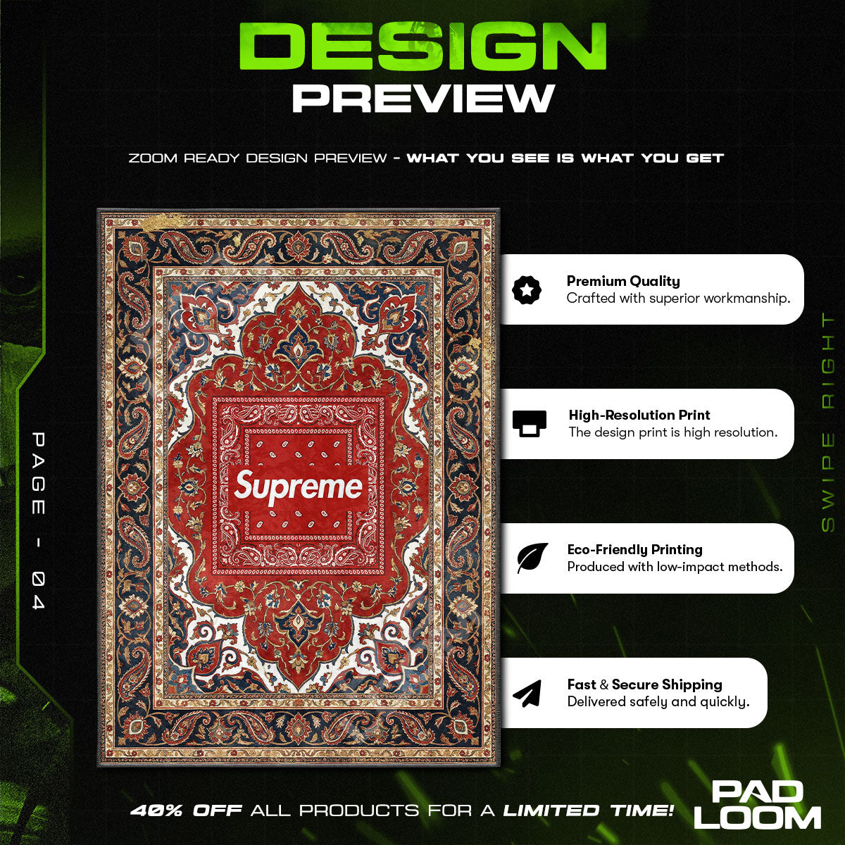 Supreme Persian Bandana Rug - Streetwear Floor Mat