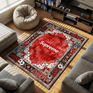 Supreme Persian box logo red white hypebeast area rug