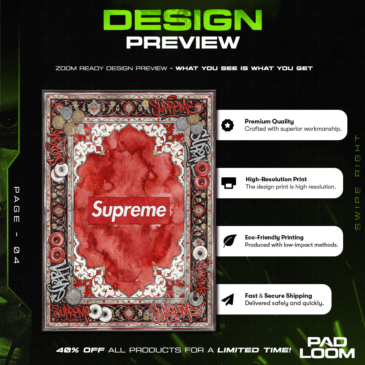 Floor character design printed on rug