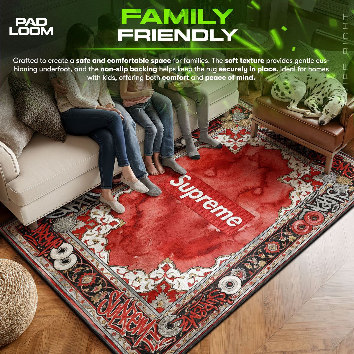 Supreme area rug showing full home decor artwork
