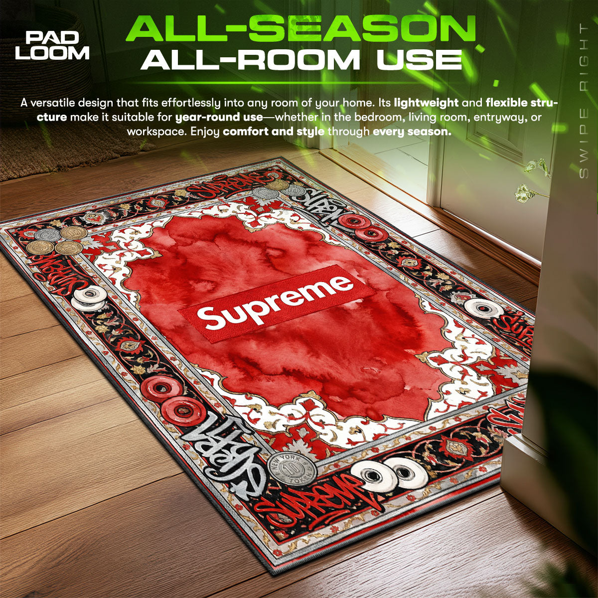 Supreme Persian Box Logo Streetwear Floor fan rug — premium quality print