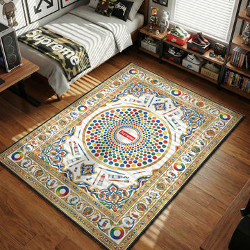 Supreme pop art spot painting with paint tubes white and multi-color hypebeast area rug