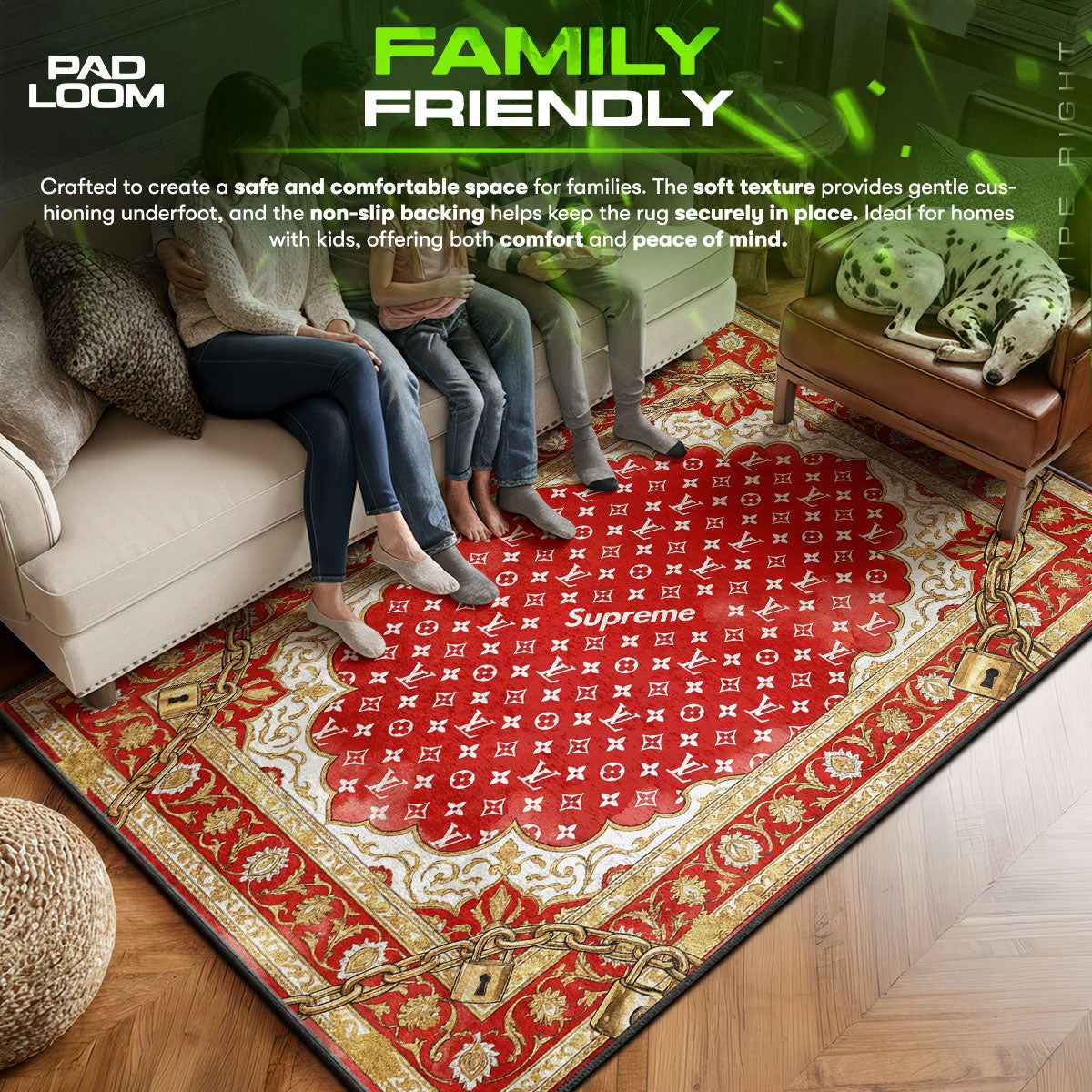 Supreme area rug showing full home decor artwork
