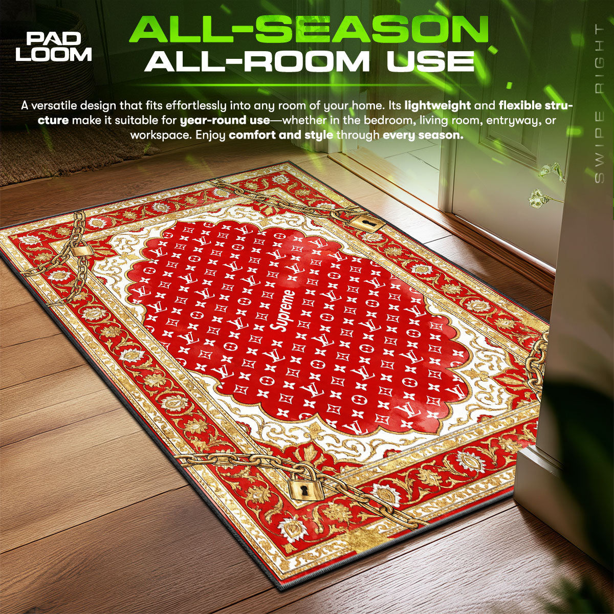 Supreme Red Monogram Chain Hypebeast Floor fan rug — premium quality print