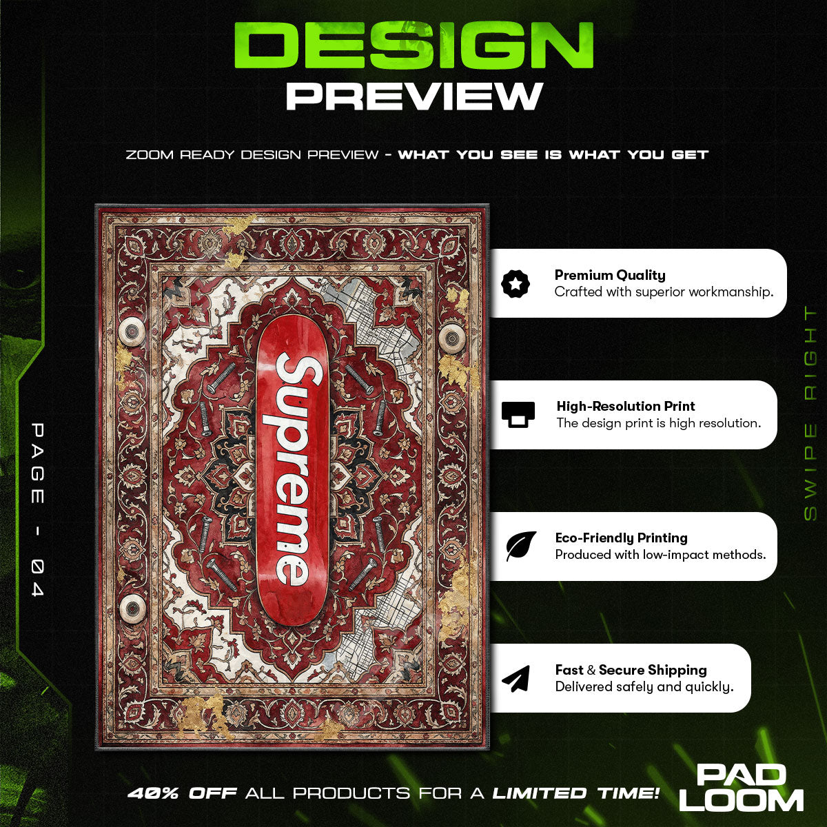 Floor character design printed on rug