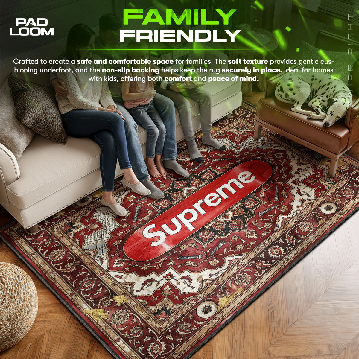 Supreme area rug showing full home decor artwork
