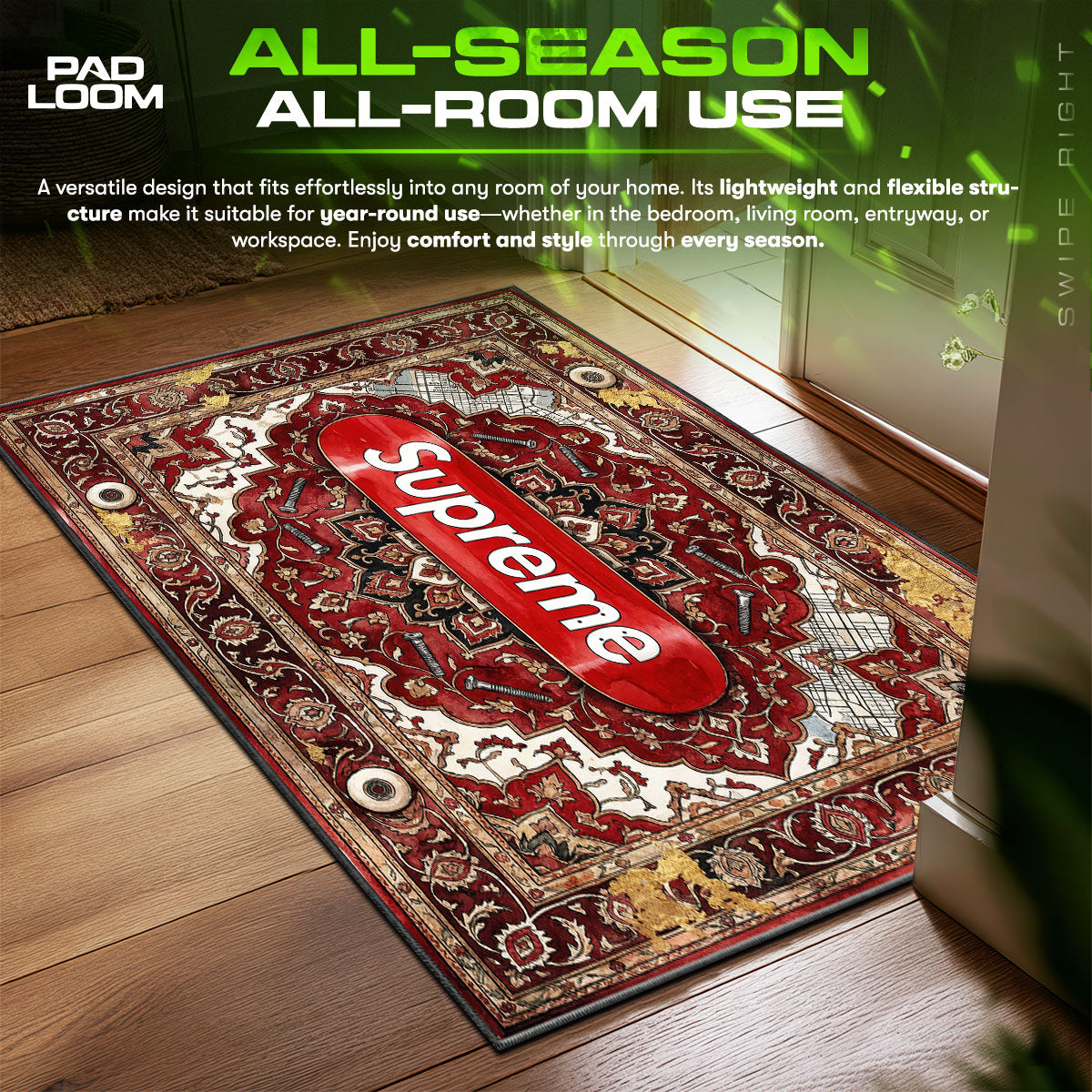 Supreme Skateboard Deck Hypebeast Floor fan rug — premium quality print
