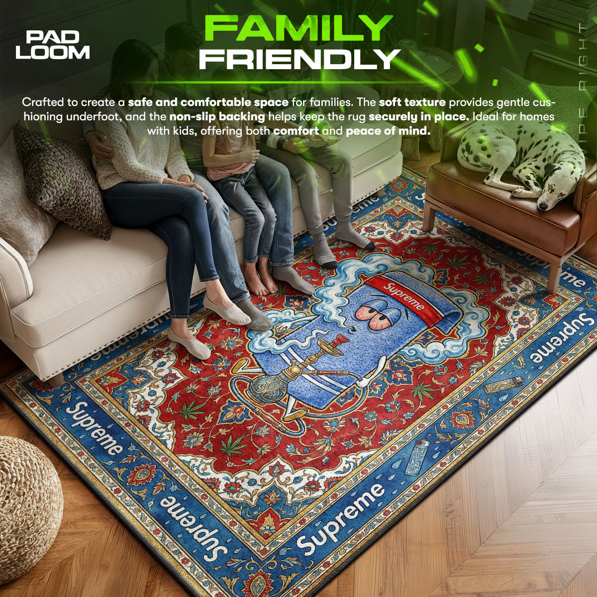 Supreme area rug showing full home decor artwork