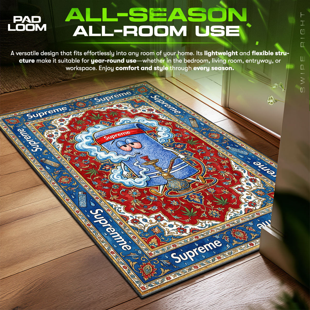 Supreme Towel Hookah Luxury Streetwear Decor fan rug — premium quality print