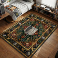 Survey Corps Wings of Freedom crest with Colossal Titan heads in an ornate vintage Persian art style area rug and floor mat