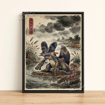 Swampert Rain Pokemon poster - framed canvas wall art in a black frame