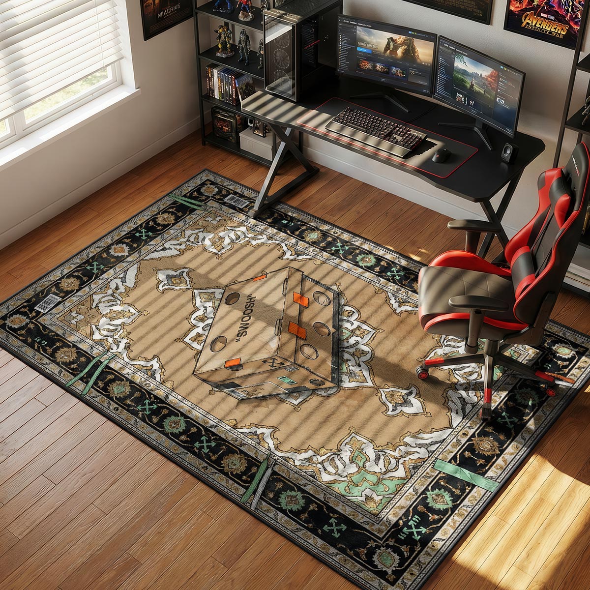 Swoosh Box Black Border Rug - Streetwear Floor Mat