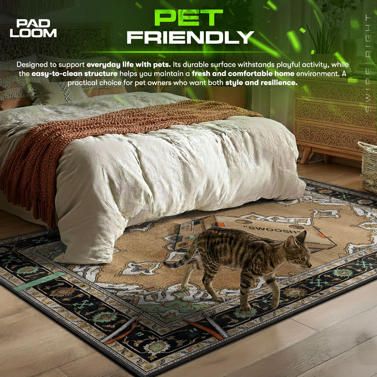 Swoosh Box Black Border Rug - Streetwear Floor Mat