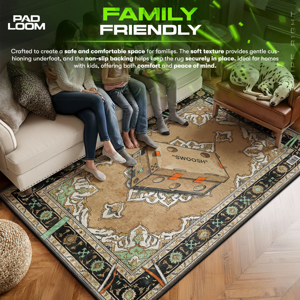 Swoosh Box Black Border Rug - Streetwear Floor Mat