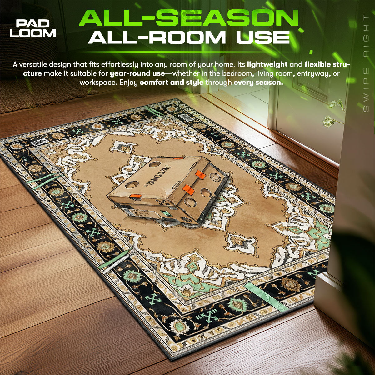 Swoosh Box Black Border Rug - Streetwear Floor Mat