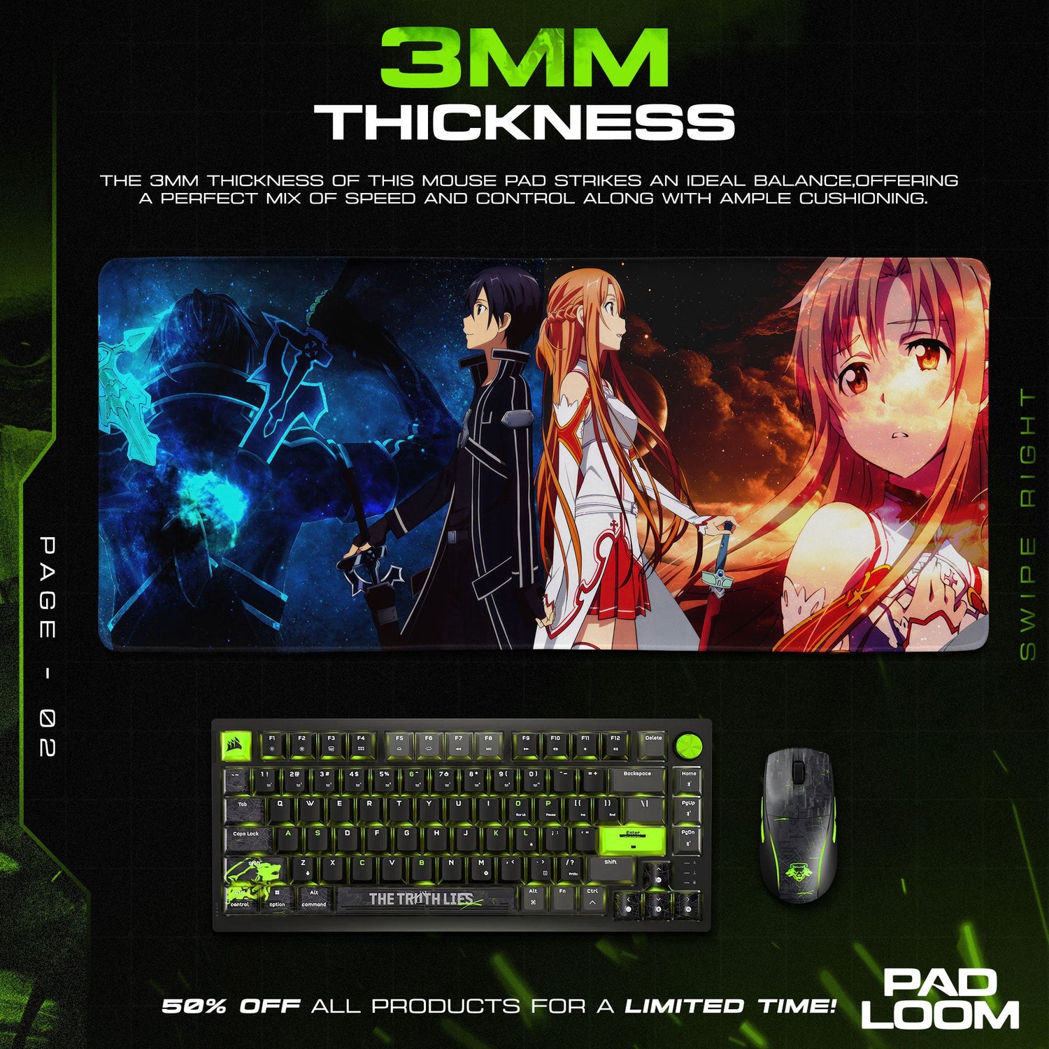 Sword Art Online Mouse Pad, Kirito and Asuna Gaming Desk Mat Padloom