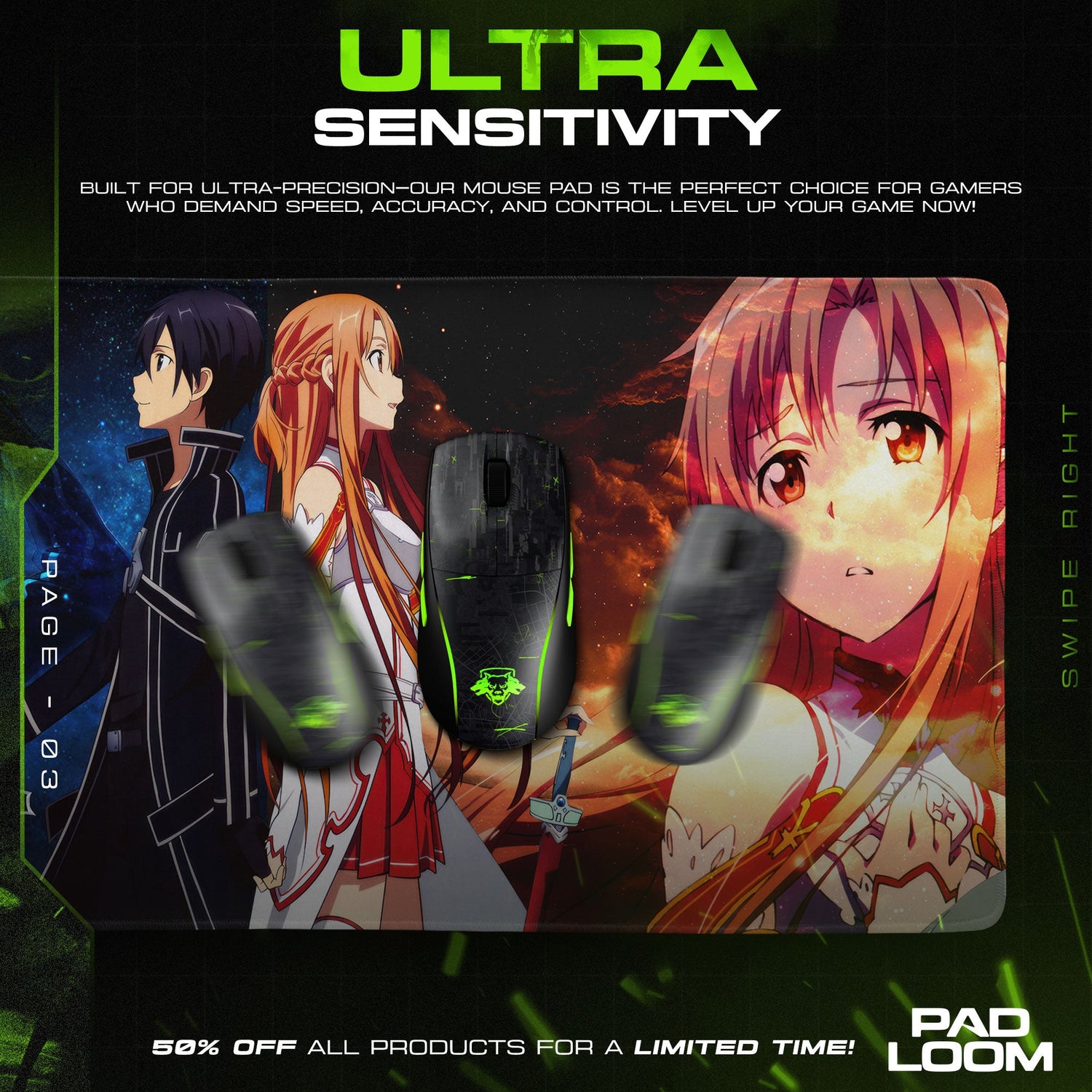 Sword Art Online Mouse Pad, Kirito and Asuna Gaming Desk Mat Padloom