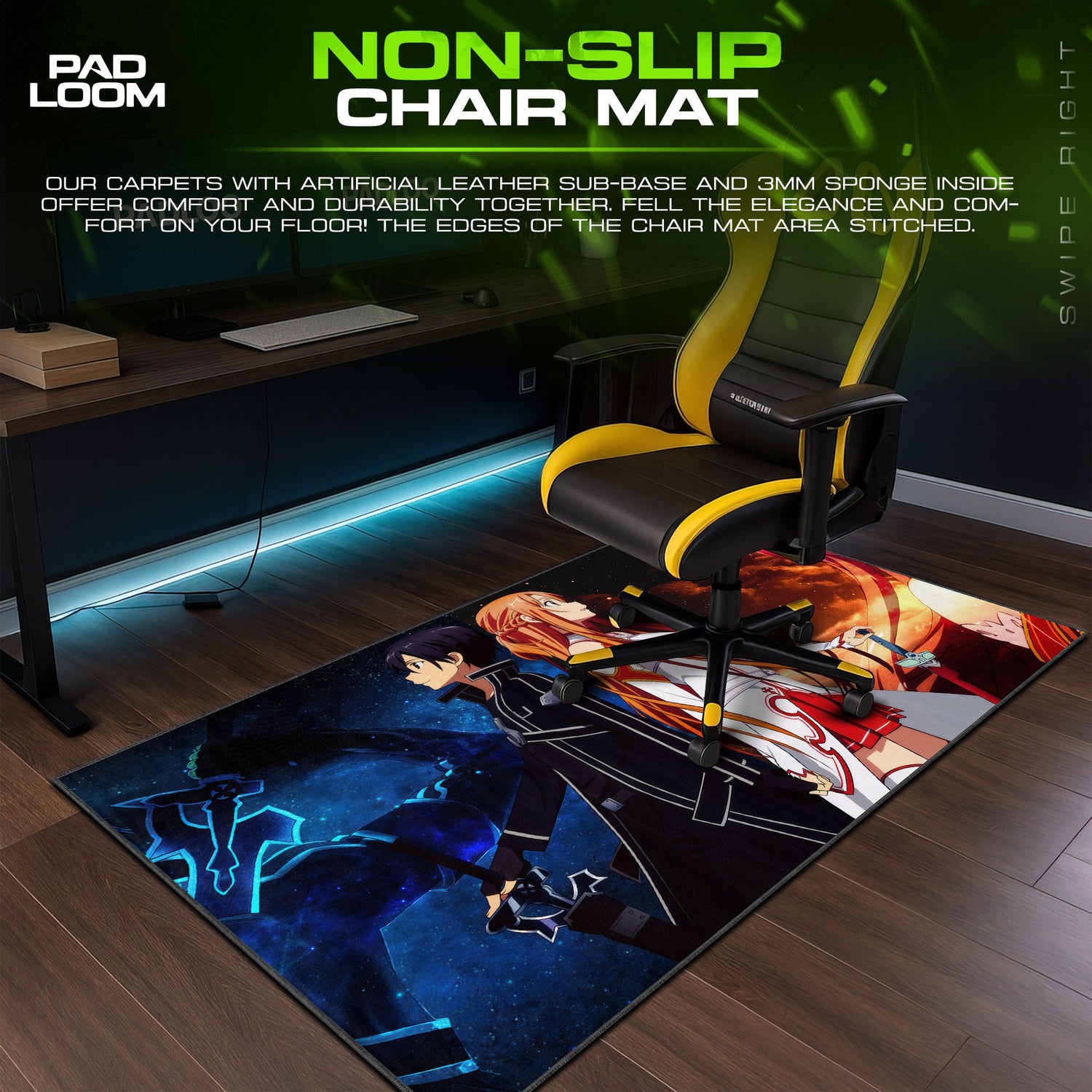 Sword Art Online Mouse Pad, Kirito and Asuna Gaming Desk Mat Padloom