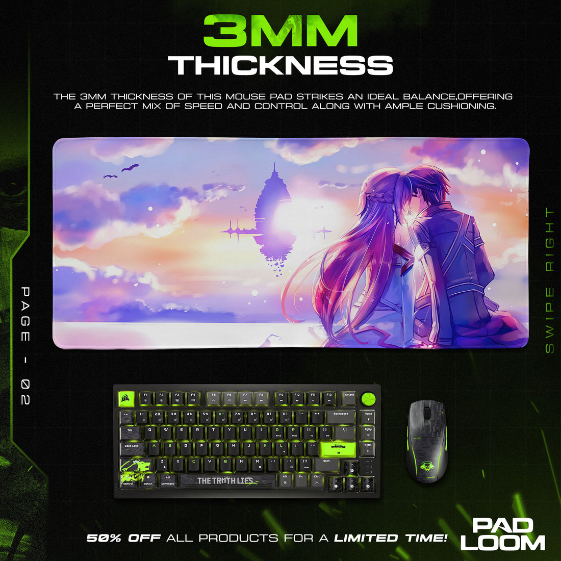 Sword Art Online Kirito & Asuna Sunset Mouse Pad, Anime Desk Mat