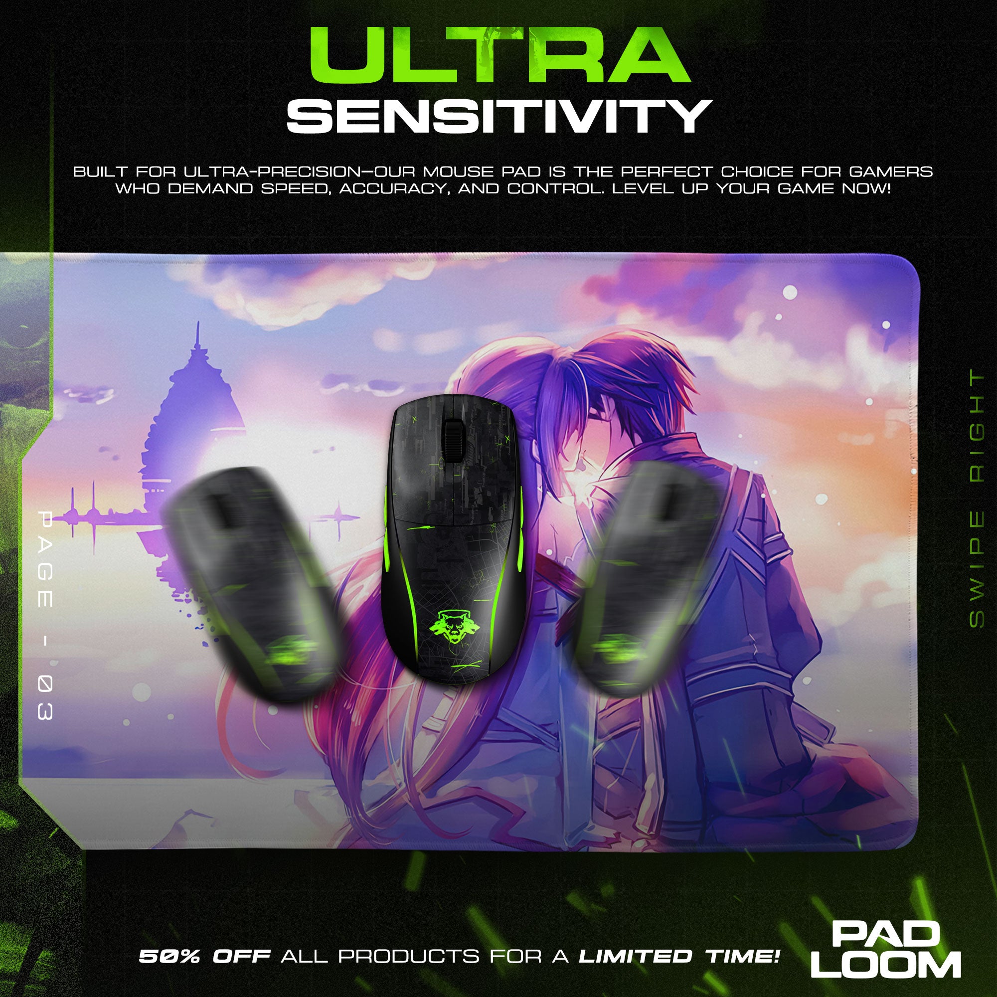 Sword Art Online Kirito & Asuna Sunset Mouse Pad, Anime Desk Mat