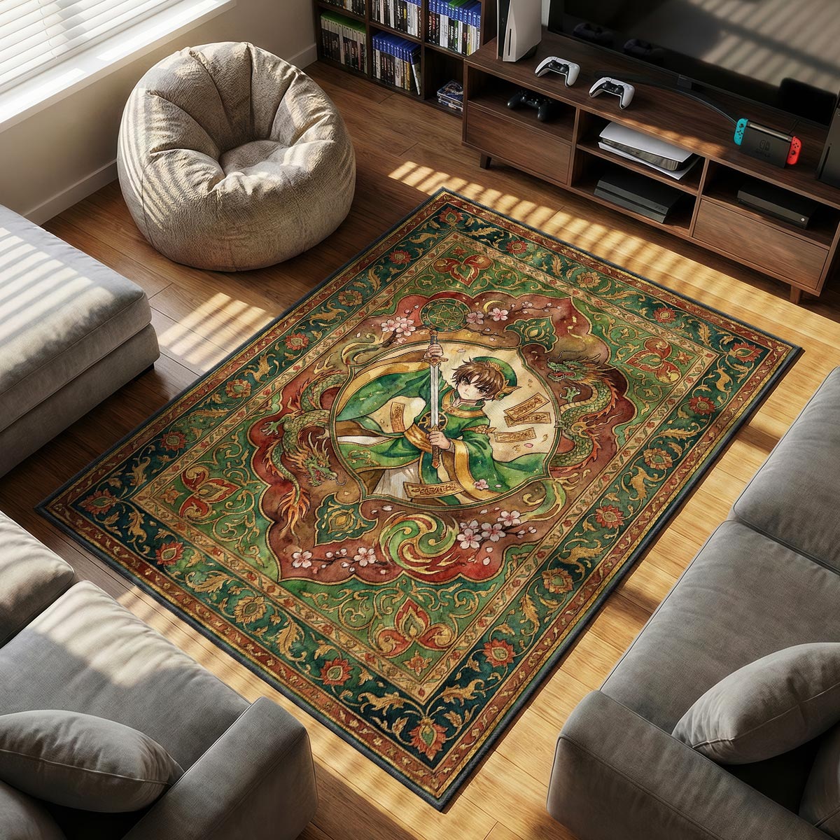 Syaoran Dragon themed area rug for home decor fans