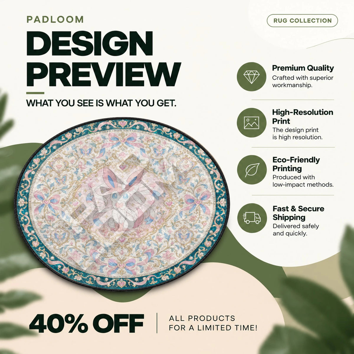Sylveon Ribbon Pokemon round rug full design preview