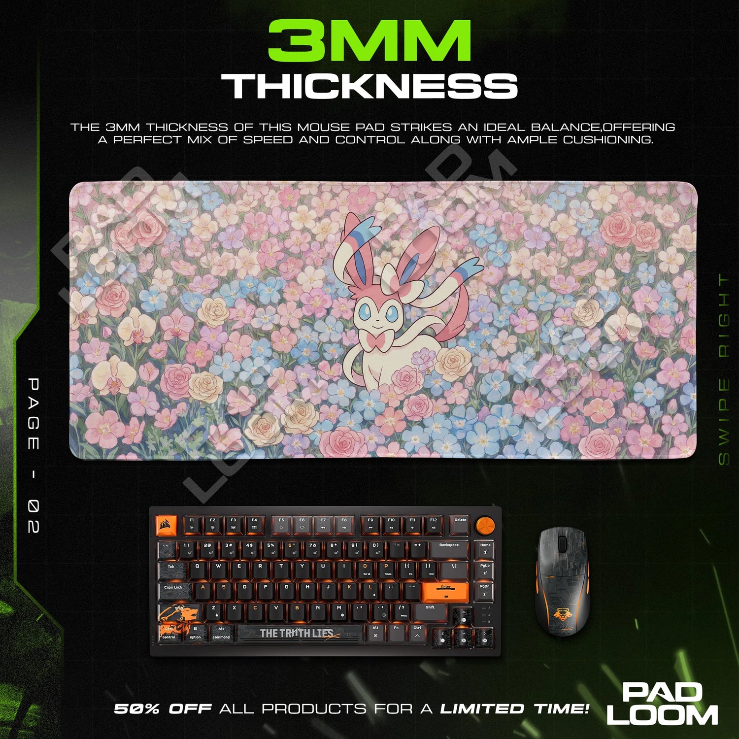 Sylveon Rose Meadow Mouse Pad - Pokémon Desk Mat