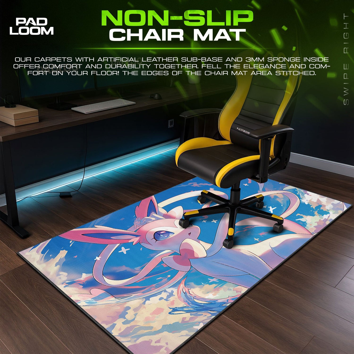 Sylveon Sky Ribbon Mouse Pad, Pokémon Fairy Type Gaming Desk Mat Padloom