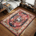 Sylveon standing amidst ribbons bows and celestial motifs in an ornate pink and blue watercolor style area rug and floor mat