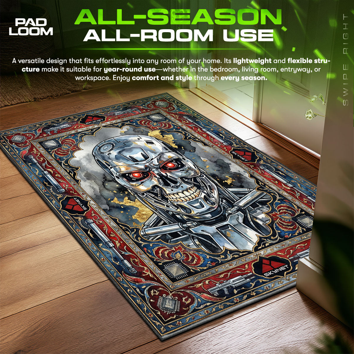 T Endoskeleton Skynet Terminator Room fan rug — premium quality print