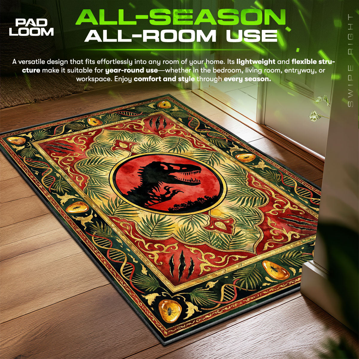 T Rex Amber Jungle Jurassic Park Room fan rug — premium quality print