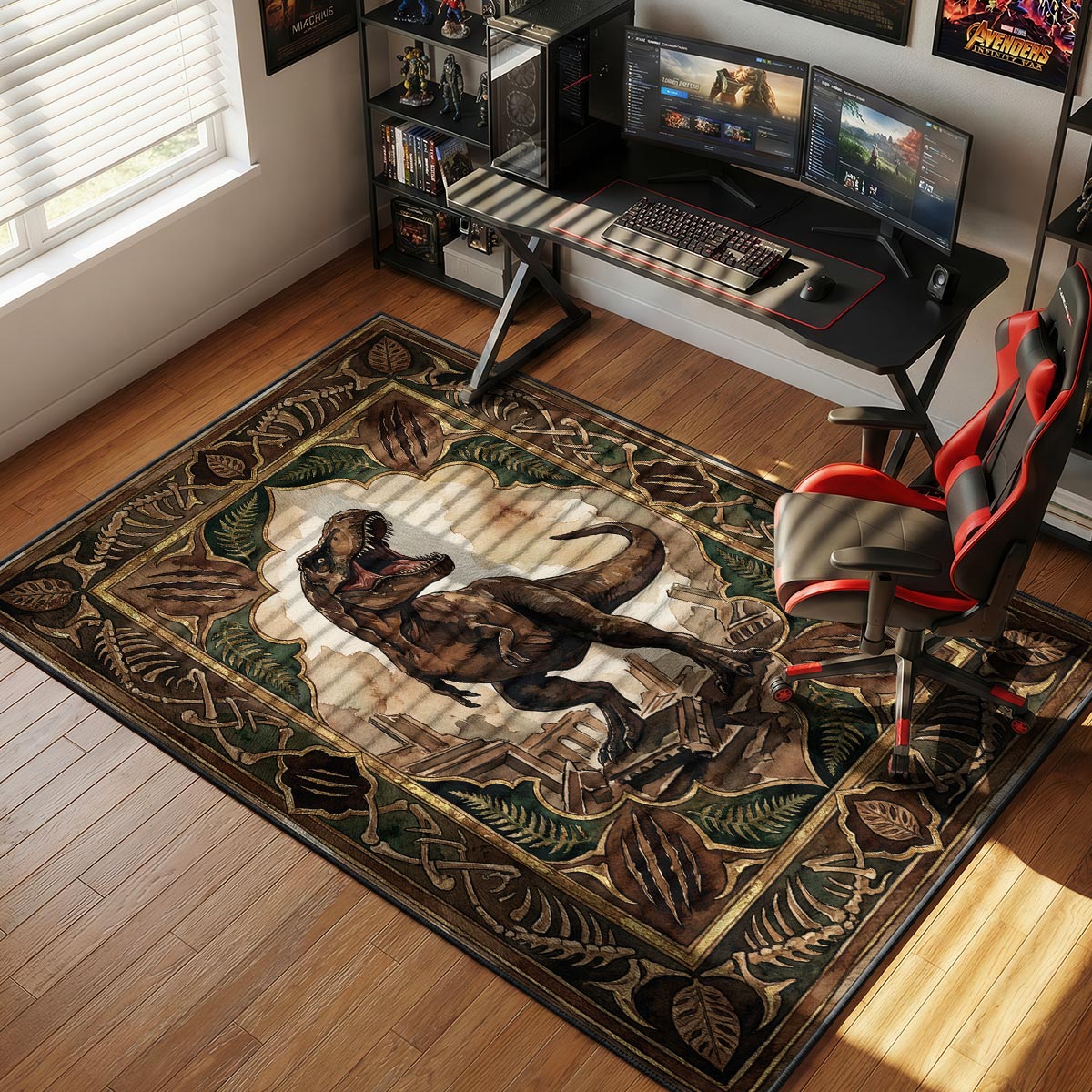 T Rex Ancient Ruin Jurassic Park Room rug — main product view